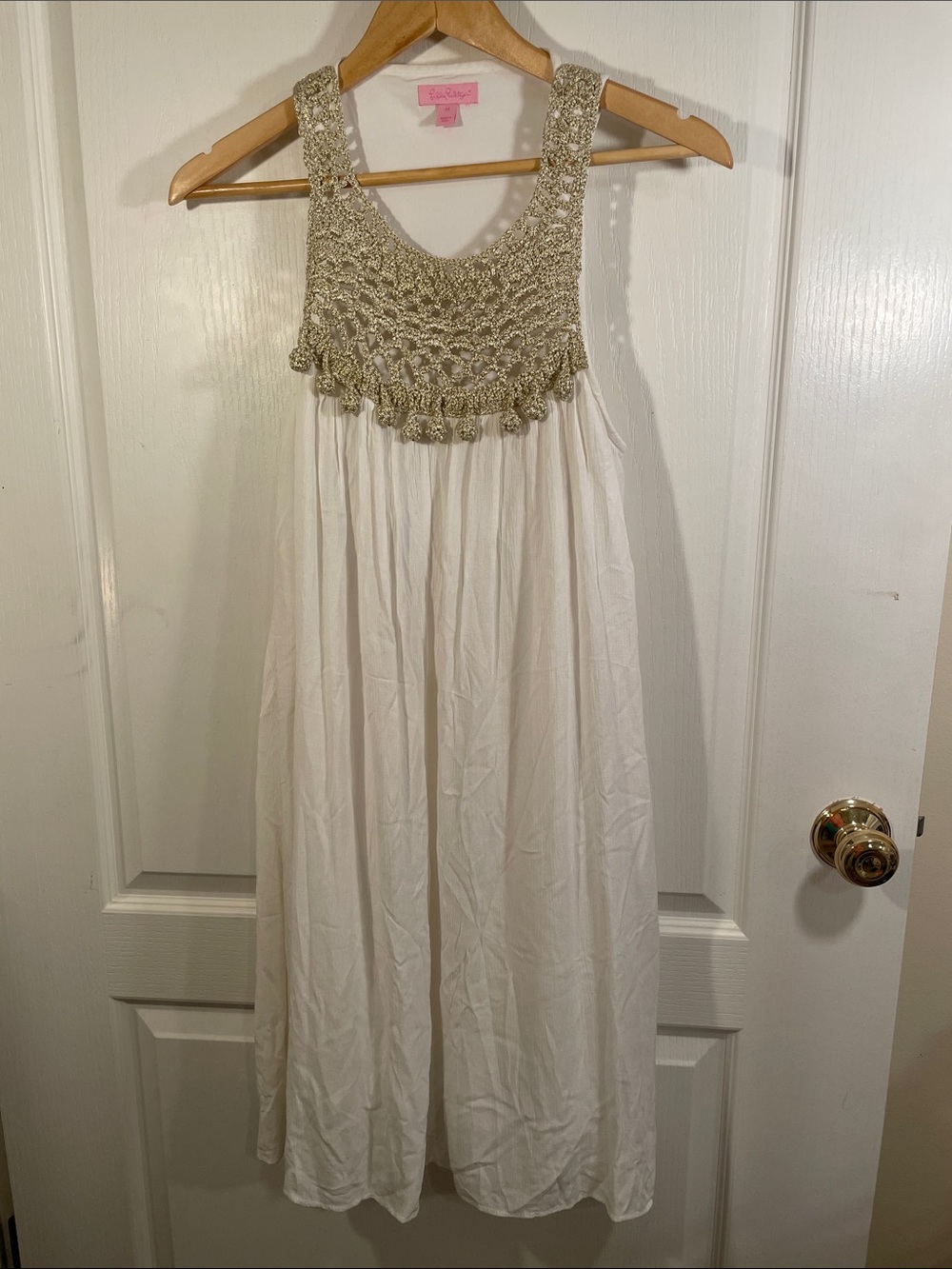 Lilly Pulitzer White Dress with Gold Crocheted Neck